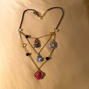 Betsy Johnson rose/spider/web necklace
